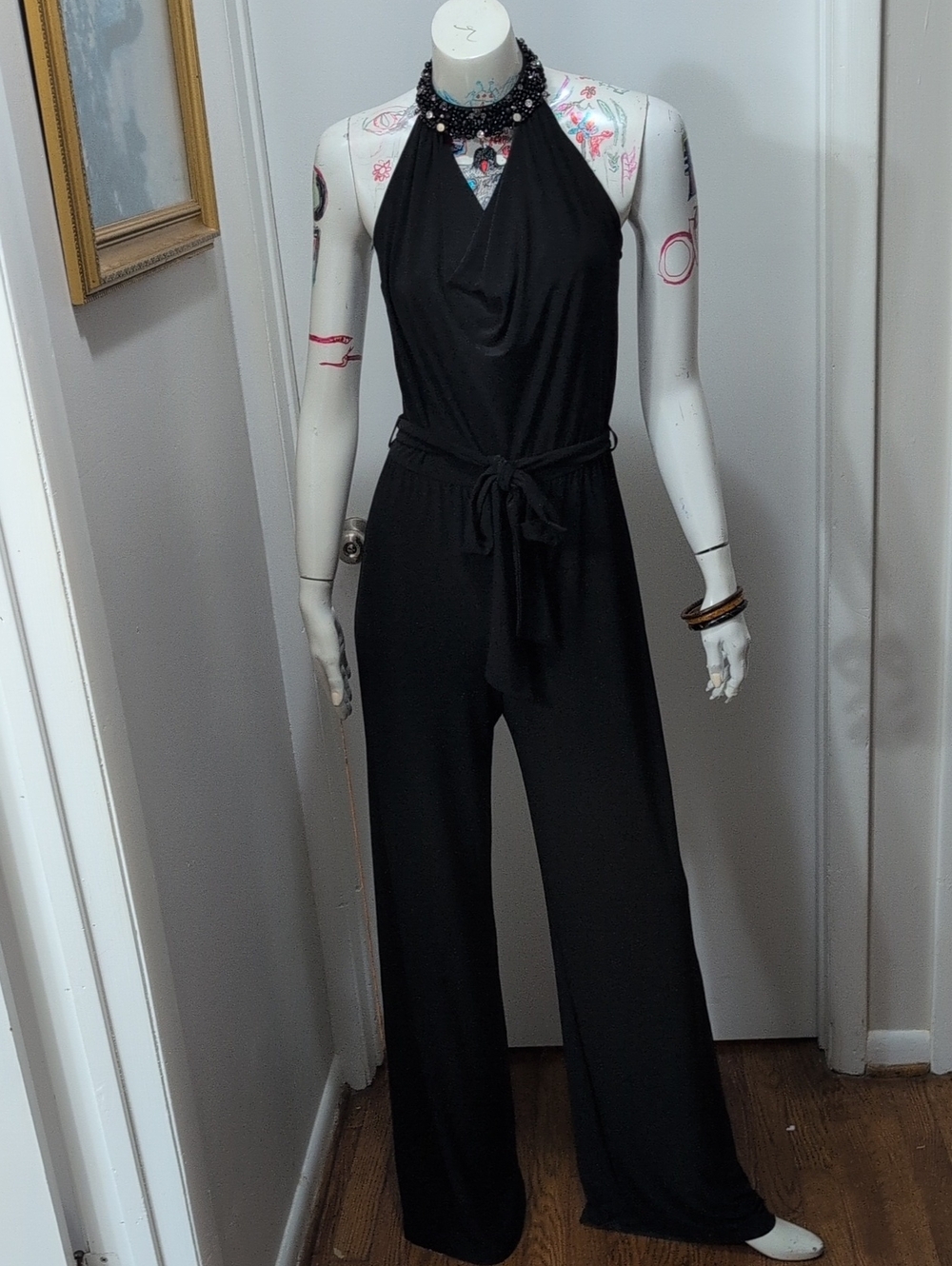Cach'e Black Halter Tie-Waist Jumpsuit